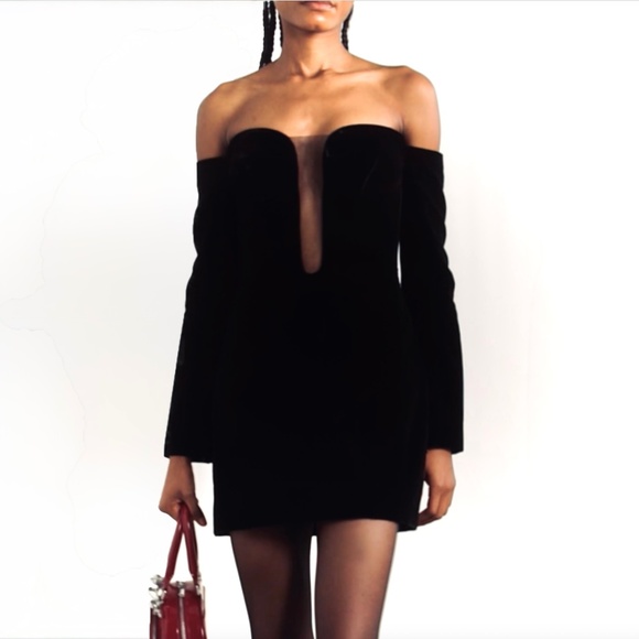Nina Ricci Off-The-Shoulder Tulle-Trimmed Velvet Mini Dress L - Picture 3 of 12